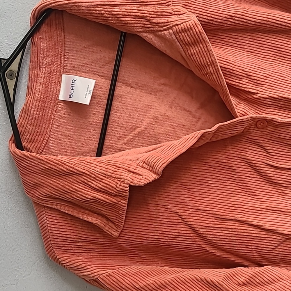 Women's 2X Blair pumpkin orange corduroy cotton long sleeve button up shirt - Picture 2 of 6